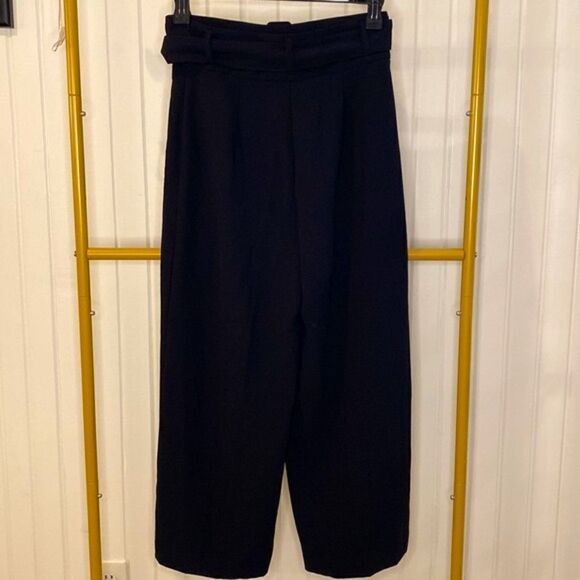 Zara High Waisted Belted Black Wide Leg Pants - Picture 3 of 4